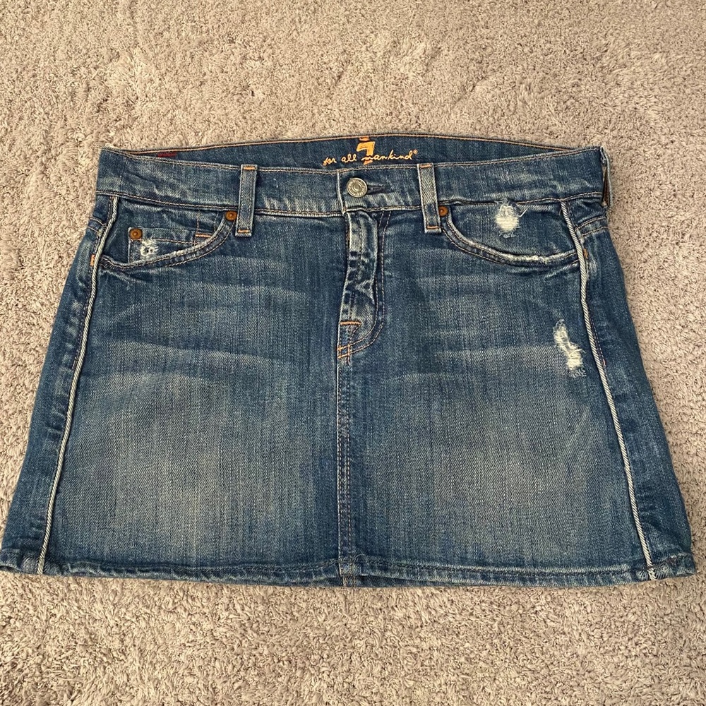7 For All Mankind Flare Denim Mini Skirt Sz 28